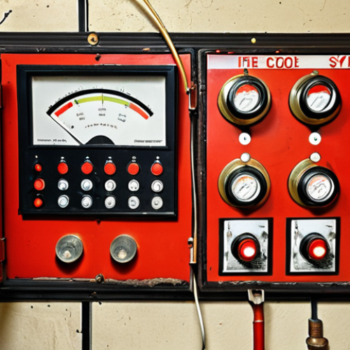 Home 4 Aging Fire Detection System**
A dilapidated fire alarm control panel with outdated analog gauges and dusty wiring, emphasizing the challenges of maintaining legacy fire safety equipment in a Russian building.
**