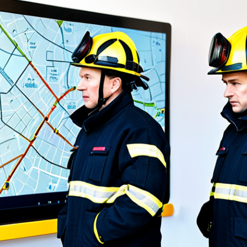 Home 27 **
A modern, brightly lit fire station in Moscow, Russia. Fully equipped fire trucks are visible. A team of firefighters (fully clothed in appropriate protective gear) are gathered, reviewing a digital map of the city displayed on a large screen. Focus on the professionalism and preparedness. safe for work, appropriate content, fully clothed, professional, perfect anatomy, natural proportions. Include the Cyrillic alphabet on signage within the scene.
**