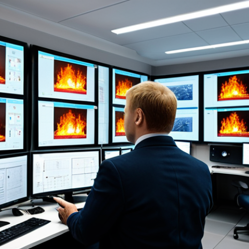 Home 25 Modern Fire Safety System**
"A modern, high-tech fire safety control room in Moscow, Russia. Several engineers in appropriate, professional attire are monitoring computer screens displaying building schematics and sensor data. The room is brightly lit and features advanced monitoring equipment. Depict realistic details of modern fire suppression technology. Safe for work, appropriate content, fully clothed, professional setting, perfect anatomy, correct proportions, natural pose, well-formed hands, proper finger count, natural body proportions, professional."
**