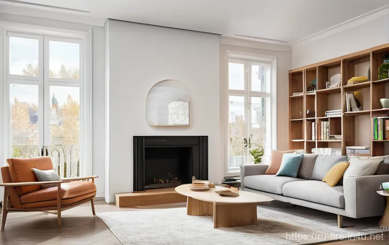 화재안전관리 실무에서 유용한 도구 및 장비 - **Prompt:** A cozy and bright modern Russian apartment living room. A young family, including parent...