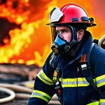화재안전관리기술자의 필수 장비 목록 - **Prompt: Firefighter in Action with Advanced Protective Gear**
A determined male firefighter, m...