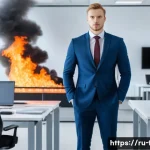 화재안전관리기술자의 자격증 취득 경험담 - A determined young professional, of Russian descent, dressed in a smart, modern business casual outf...