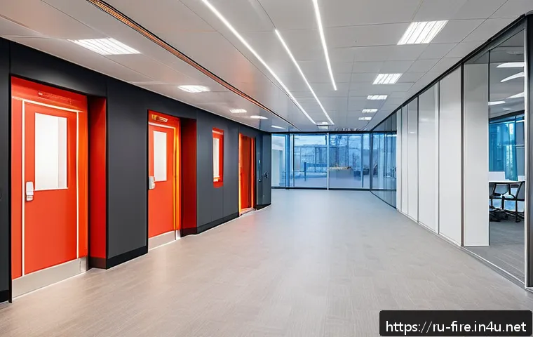 화재안전관리기술자와 건축소방설계자의 협업 - A modern Russian office building interior showcasing integrated fire safety systems: hidden ceiling ...