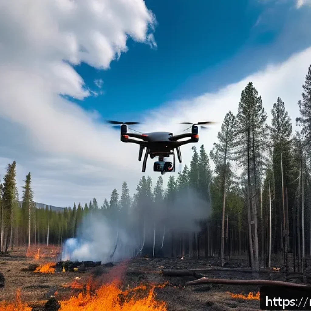 화재안전관리 직종의 미래 전망 - A high-tech firefighting drone equipped with thermal imaging cameras and high-resolution lenses flyi...