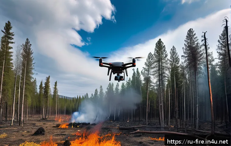 화재안전관리 직종의 미래 전망 - A high-tech firefighting drone equipped with thermal imaging cameras and high-resolution lenses flyi...