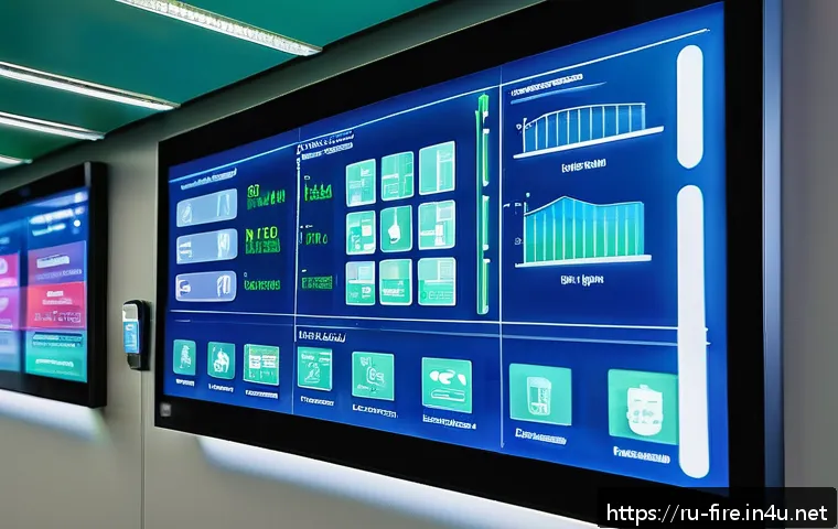 화재안전관리 직무에서의 성과 평가 전략 - A modern office building interior equipped with an advanced IoT-based fire safety system, showing sm...
