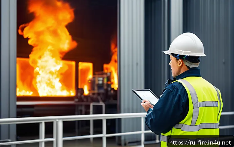 화재안전관리기술자 경력개발 로드맵 - A professional fire safety specialist conducting a practical training session in a modern industrial...