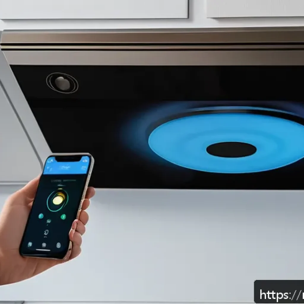 화재안전관리 실무에서의 문제 해결과 성공 사례 - A modern residential kitchen scene where a smart smoke detector is mounted on the ceiling, actively ...